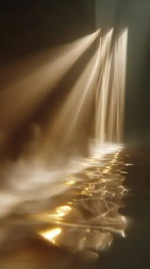 Wellness photo without a shoot: light beams over water in a stone spa