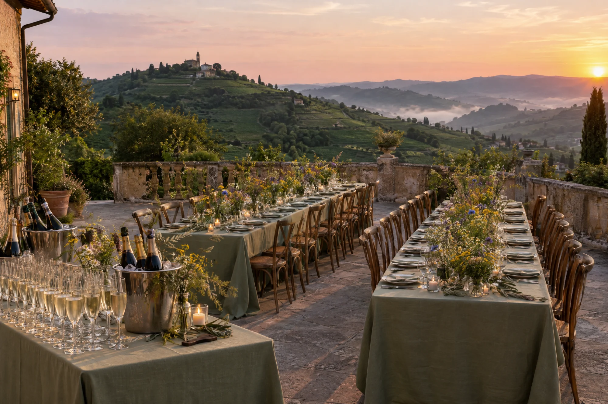 Terrazza tra le colline del Prosecco al tramonto